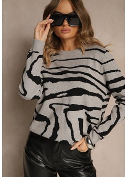 Szary Klasyczny Sweter w Zebrę Unarella ze sklepu renee.pl w kategorii Swetry damskie - zdjęcie 187289558