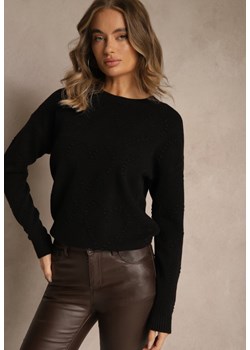 Czarny Sweter z Tłoczonymi Sercami Unareia ze sklepu renee.pl w kategorii Swetry damskie - zdjęcie 187289568