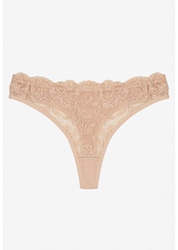 Beżowe Koronkowe Majtki Stringi z Bawełny Venalora ze sklepu born2be.pl w kategorii Majtki damskie - zdjęcie 187290076