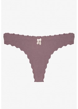 Fioletowe Bawełniane Majtki Stringi z Prążkowanej Tkaniny Eziane ze sklepu born2be.pl w kategorii Majtki damskie - zdjęcie 187290086