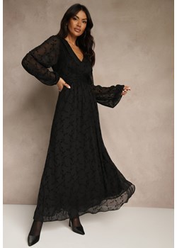 Czarna Rozkloszowana Sukienka z Siateczki w Kwiatowy Wzór Fezuna ze sklepu renee.pl w kategorii Sukienki - zdjęcie 187290177