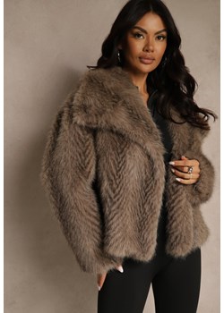 Jasnobrązowa Kurtka Futerko Ozdobione Cieniowanym Motywem Monideva - id: LM7195-475-TAUPE - marki Renee - 187290247 Jasnobrązowa Kurtka Futerko Ozdobione Cieniowanym Motywem Monideva ze sklepu renee.pl w kategorii Futra damskie - zdjęcie 187290247
