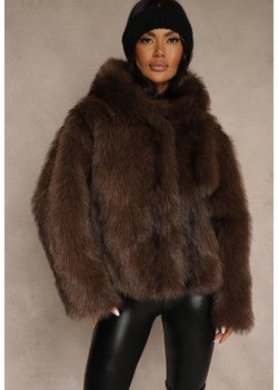 Brązowa Kurtka Futerko z Nieodpinanym Kapturem Tusnema ze sklepu renee.pl w kategorii Futra damskie - zdjęcie 187290257