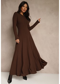Brązowa Rozkloszowana Sukienka z Bawełny Tusmala ze sklepu renee.pl w kategorii Sukienki - zdjęcie 187290287