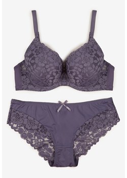 Fioletowy Koronkowy Komplet Biustonosz i Majtki Figi w Klasycznym Stylu Ezirene - id: 8248-90-PURPLE - marki Renee - 187290289 Fioletowy Koronkowy Komplet Biustonosz i Majtki Figi w Klasycznym Stylu Ezirene ze sklepu renee.pl w kategorii Komplety bielizny damskiej - zdjęcie 187290289