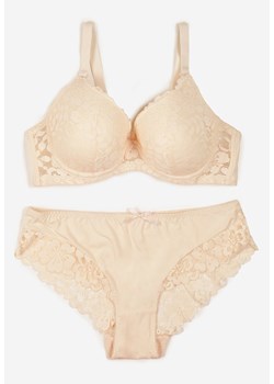 Beżowy Koronkowy Komplet Biustonosz i Majtki Figi w Klasycznym Stylu Ezirene - id: 8248-42-BEIGE - marki Renee - 187290295 Beżowy Koronkowy Komplet Biustonosz i Majtki Figi w Klasycznym Stylu Ezirene ze sklepu renee.pl w kategorii Komplety bielizny damskiej - zdjęcie 187290295