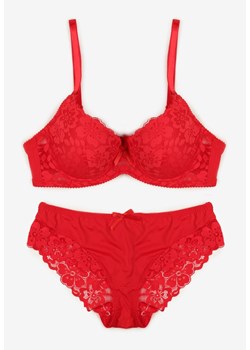 Czerwony Koronkowy Komplet Majtki Figi i Biustonosz Eziselle - id: 8992C-64-RED - marki Renee - 187290297 Czerwony Koronkowy Komplet Majtki Figi i Biustonosz Eziselle ze sklepu renee.pl w kategorii Komplety bielizny damskiej - zdjęcie 187290297
