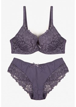 Fioletowy Koronkowy Komplet Majtki Figi i Biustonosz Eziselle - id: 8992C-90-PURPLE - marki Renee - 187290299 Fioletowy Koronkowy Komplet Majtki Figi i Biustonosz Eziselle ze sklepu renee.pl w kategorii Komplety bielizny damskiej - zdjęcie 187290299