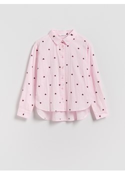 Reserved - Wzorzysta koszula z bawełny - pastelowy róż - id: 445FW-03X - marki Reserved - 187290618 Reserved - Wzorzysta koszula z bawełny - pastelowy róż ze sklepu Reserved w kategorii Bluzki dziewczęce - zdjęcie 187290618