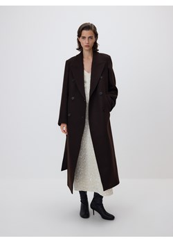 Reserved - Płaszcz z wełną Manteco - ciemnobrązowy ze sklepu Reserved w kategorii Płaszcze damskie - zdjęcie 187290946