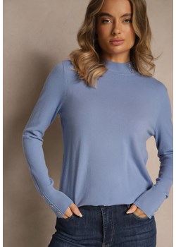 Niebieski Golf o Dopasowanym Kroju Zdobiony Minimalistycznymi Aplikacjami Unissa ze sklepu renee.pl w kategorii Swetry damskie - zdjęcie 187292415