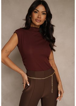 Bordowy Top z Bawełny i Wiskozy ze Stójką i Marszczeniem w Talii Zetelie ze sklepu renee.pl w kategorii Bluzki damskie - zdjęcie 187292445