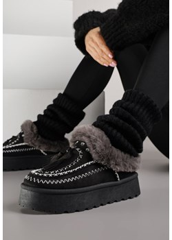 Czarne Śniegowce na Platformie Ozdobione Frędzlami i Haftem Ezivelle ze sklepu renee.pl w kategorii Śniegowce damskie - zdjęcie 187292505