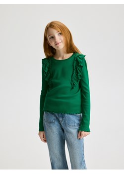 Reserved - Prążkowana bluzka z falbanką - zielony ze sklepu Reserved w kategorii Bluzki dziewczęce - zdjęcie 187292616