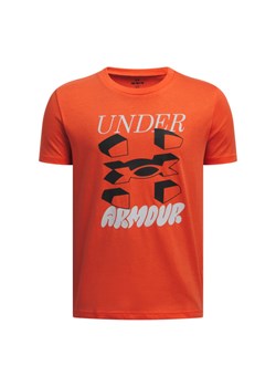 Chłopięcy t-shirt z nadrukiem Under Armour UA B Split Big Logo SS - pomarańczowy ze sklepu Sportstylestory.com w kategorii T-shirty chłopięce - zdjęcie 187293469