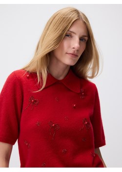 Reserved - Sweter z aplikacjami - czerwony - id: 160IM-33X - marki Reserved - 187294109 Reserved - Sweter z aplikacjami - czerwony ze sklepu Reserved w kategorii Swetry damskie - zdjęcie 187294109
