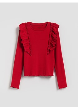 Reserved - Prążkowana bluzka z falbanką - czerwony - id: 331FT-33X - marki Reserved - 187294276 Reserved - Prążkowana bluzka z falbanką - czerwony ze sklepu Reserved w kategorii Bluzki dziewczęce - zdjęcie 187294276