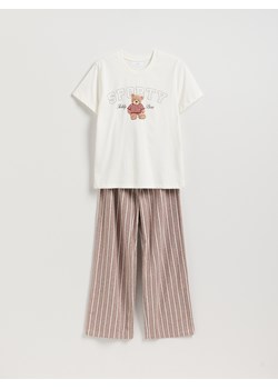 Reserved - Dwuczęściowa piżama z nadrukiem - brązowy - id: 205EY-84X - marki Reserved - 187295718 Reserved - Dwuczęściowa piżama z nadrukiem - brązowy ze sklepu Reserved w kategorii Piżamy damskie - zdjęcie 187295718
