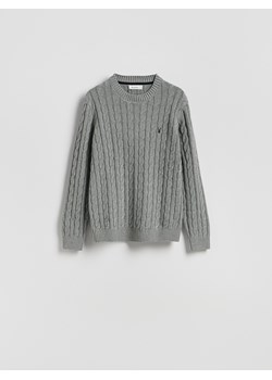 Reserved - Sweter z warkoczowym splotem - szary - id: 940GC-85M - marki Reserved - 187296499 Reserved - Sweter z warkoczowym splotem - szary ze sklepu Reserved w kategorii Swetry męskie - zdjęcie 187296499