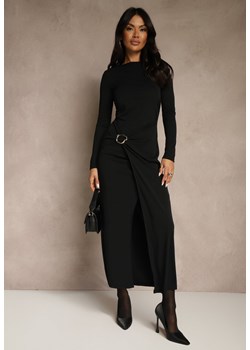 Czarna Elegancka Sukienka Zdobiona Marszczeniem i Metaliczną Aplikacją Raselia - id: 5028-5028-38-BLACK - marki Renee - 187296855 Czarna Elegancka Sukienka Zdobiona Marszczeniem i Metaliczną Aplikacją Raselia ze sklepu renee.pl w kategorii Sukienki - zdjęcie 187296855