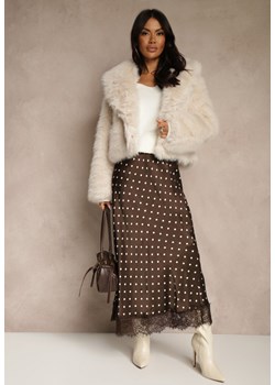 Brązowa Spódnica z Wiskozy High Waist Ozdobiona Kropkami i Koronką Monivia ze sklepu renee.pl w kategorii Spódnice - zdjęcie 187296865