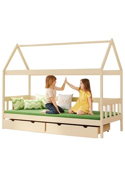 Sosnowe łóżko dla dziecka z 2 szufladami, wanilia A1-G73 ze sklepu Edinos.pl w kategorii Łóżka dziecięce - zdjęcie 187297255