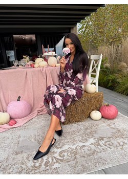 Bordowa Sukienka Midi w Kwiaty - id: 23069425 - marki Modnakiecka.pl - 187297488 Bordowa Sukienka Midi w Kwiaty ze sklepu ModnaKiecka.pl w kategorii Sukienki - zdjęcie 187297488