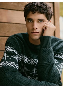 Reserved - Strukturalny sweter z bawełną - ciemnozielony - id: 168HI-79P - marki Reserved - 187297876 Reserved - Strukturalny sweter z bawełną - ciemnozielony ze sklepu Reserved w kategorii Swetry męskie - zdjęcie 187297876