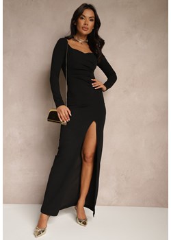 Czarna Wieczorowa Sukienka Taliowana z Metaliczną Nitką i Kopertowym Dekoltem Emilene - id: 583035-38-BLACK - marki Renee - 187298267 Czarna Wieczorowa Sukienka Taliowana z Metaliczną Nitką i Kopertowym Dekoltem Emilene ze sklepu renee.pl w kategorii Sukienki - zdjęcie 187298267