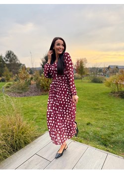 Bordowa Kopertowa Sukienka w Grochy - id: 23070371 - marki Modnakiecka.pl - 187300579 Bordowa Kopertowa Sukienka w Grochy ze sklepu ModnaKiecka.pl w kategorii Sukienki - zdjęcie 187300579