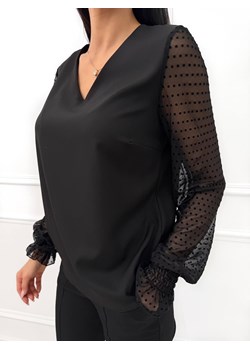 Czarna Elegancka Bluzka z Siateczkowym Rękawem ze sklepu ModnaKiecka.pl w kategorii Bluzki damskie - zdjęcie 187300617