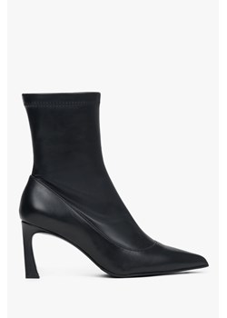 Estro: Czarne skórzane botki damskie z elastyczną cholewą na szpilce - id: 15281519624540 - marki Estro - 187301436 Estro: Czarne skórzane botki damskie z elastyczną cholewą na szpilce ze sklepu Estro w kategorii Botki - zdjęcie 187301436