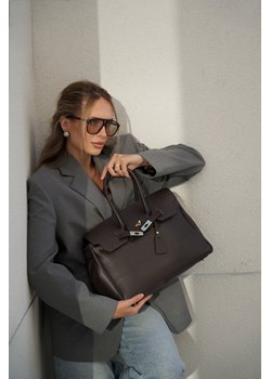 Estro: Duża ciemnobrązowa torebka damska z włoskiej skóry naturalnej Premium ze sklepu Estro w kategorii Kuferki - zdjęcie 187301467