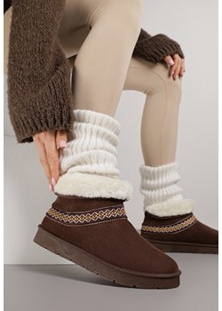 Ciemnobrązowe Wsuwane Śniegowce z Imitacji Zamszu Zdobione Haftem i Futerkiem Zetesse - id: 401826 - marki born2be - 187304238 Ciemnobrązowe Wsuwane Śniegowce z Imitacji Zamszu Zdobione Haftem i Futerkiem Zetesse ze sklepu born2be.pl w kategorii Śniegowce damskie - zdjęcie 187304238