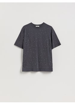 Reserved - T-shirt ze strasem - ciemnoszary - id: 372IK-90X - marki Reserved - 187304538 Reserved - T-shirt ze strasem - ciemnoszary ze sklepu Reserved w kategorii Bluzki damskie - zdjęcie 187304538