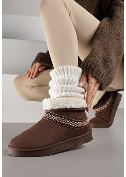 Ciemnobrązowe Rustykalne Śniegowce z Imitacji Zamszu z Haftem i Futerkiem Zetilda - id: LT412-448-COFFEE - marki Renee - 187305019 Ciemnobrązowe Rustykalne Śniegowce z Imitacji Zamszu z Haftem i Futerkiem Zetilda ze sklepu renee.pl w kategorii Śniegowce damskie - zdjęcie 187305019