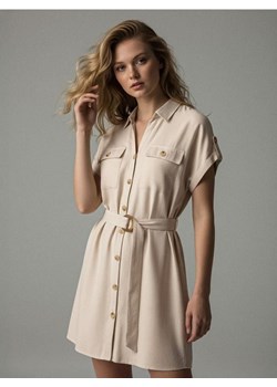 Sinsay - Koszulowa sukienka mini z wiskozą i domieszką lnu - kremowy - id: 544DA-02X - marki Sinsay - 187306059 Sinsay - Koszulowa sukienka mini z wiskozą i domieszką lnu - kremowy ze sklepu Sinsay w kategorii Sukienki - zdjęcie 187306059
