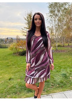 Bordowa Wzorzysta Sukienka z Dekoltem V - id: 23070378 - marki Modnakiecka.pl - 187307957 Bordowa Wzorzysta Sukienka z Dekoltem V ze sklepu ModnaKiecka.pl w kategorii Sukienki - zdjęcie 187307957