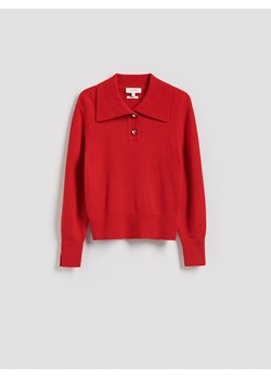 Reserved - Wełniany sweter z kołnierzem - czerwony - id: 452GX-33X - marki Reserved - 187308255 Reserved - Wełniany sweter z kołnierzem - czerwony ze sklepu Reserved w kategorii Swetry damskie - zdjęcie 187308255