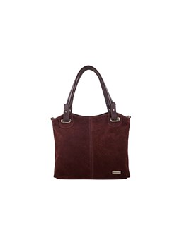 Duża elegancka torebka z naturalnej skóry i zamszu - Bordowa ze sklepu butyolivier w kategorii Torby Shopper bag - zdjęcie 187308586