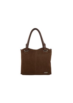Duża elegancka torebka z naturalnej skóry i zamszu - Brązowa ze sklepu butyolivier w kategorii Torby Shopper bag - zdjęcie 187308657