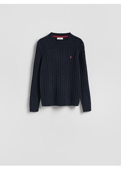 Reserved - Sweter z warkoczowym splotem - granatowy - id: 940GC-59X - marki Reserved - 187312636 Reserved - Sweter z warkoczowym splotem - granatowy ze sklepu Reserved w kategorii Swetry męskie - zdjęcie 187312636