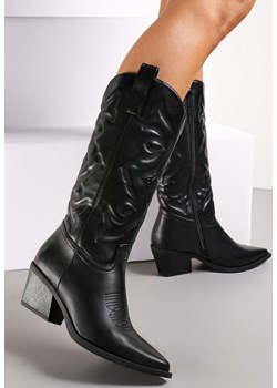 Czarne Kozaki Kowbojki na Stożku z Przeszyciami Ganavou - id: 5677-38-BLACK - marki Renee - 187314896 Czarne Kozaki Kowbojki na Stożku z Przeszyciami Ganavou ze sklepu renee.pl w kategorii Kozaki damskie - zdjęcie 187314896