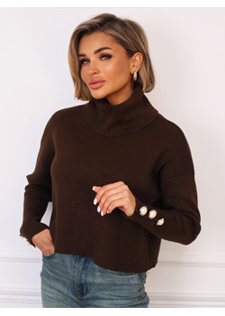 SWETER Z GOLFEM I OZDOBNYMI GUZIKAMI NA MANKIETACH- CZEKOLADOWY - id: 20608 - marki Olika - 187320819 SWETER Z GOLFEM I OZDOBNYMI GUZIKAMI NA MANKIETACH- CZEKOLADOWY ze sklepu olika.com.pl w kategorii Swetry damskie - zdjęcie 187320819