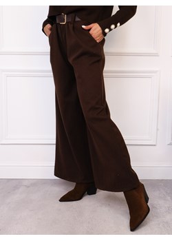 SPODNIE DZIANINOWE SZEROKIE Z PASKIEM- CZEKOLADOWE ze sklepu olika.com.pl w kategorii Spodnie damskie - zdjęcie 187320829