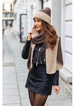 zimowy komplet 2- częściowy nessi czapka + szalik duokolor polski producent j&k premium - beż + czekolada ze sklepu STYLOWO w kategorii Komplety czapka i szalik damskie - zdjęcie 187321258