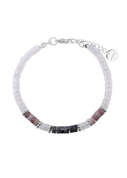 Srebrna bransoletka damska z kamieniem księżycowym, larvikitem i rodonitem, stal szlachetna ze sklepu manoki.pl w kategorii Bransoletki - zdjęcie 187321259