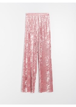 Sinsay - Spodnie wide leg z gniecionego weluru - różowy ze sklepu Sinsay w kategorii Spodnie damskie - zdjęcie 187322609