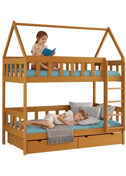 Piętrowe łóżko domek z drewna dla dwójki dzieci, olcha K1-R27 ze sklepu Edinos.pl w kategorii Łóżka dziecięce - zdjęcie 187322648