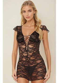 Czarna koronkowa koszulka i stringi Amelia, Kolor czarny, Rozmiar S/M, SoftLine Collection ze sklepu Intymna w kategorii Koszule nocne - zdjęcie 187323795